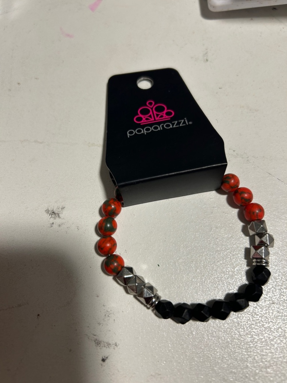 paparazzi Orange and Black Beaded Stretch Bracelet